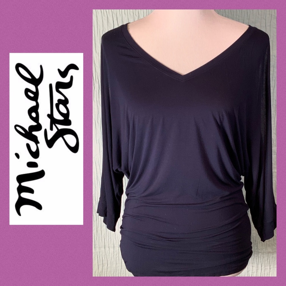 Michael Stars navy blue cold shoulder v-neck tee